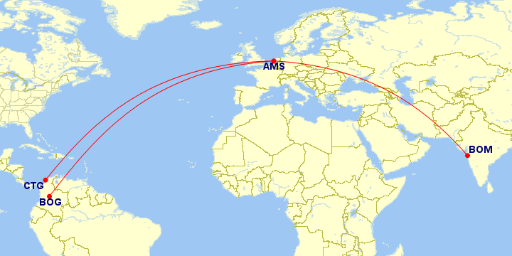 Mumbai to Bogota & Cartagena to Mumbai