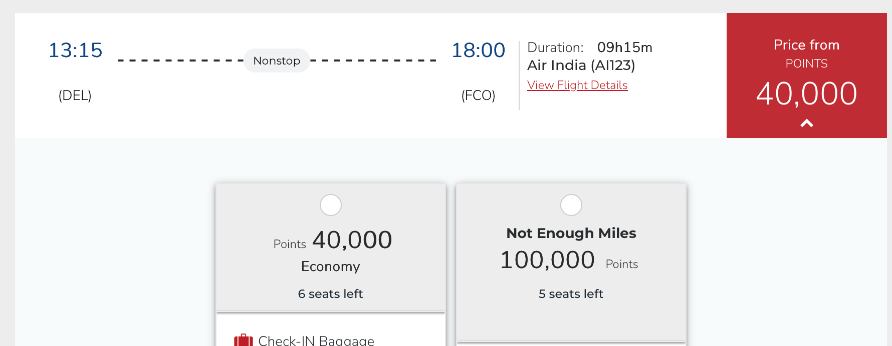 Air India Delhi to Rome Award Availability