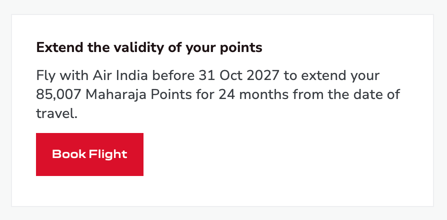 Validity of Maharaja Club Points