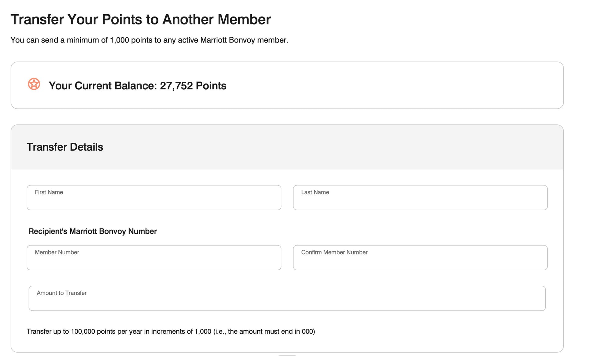 Points Transfer to Other Marriott Member