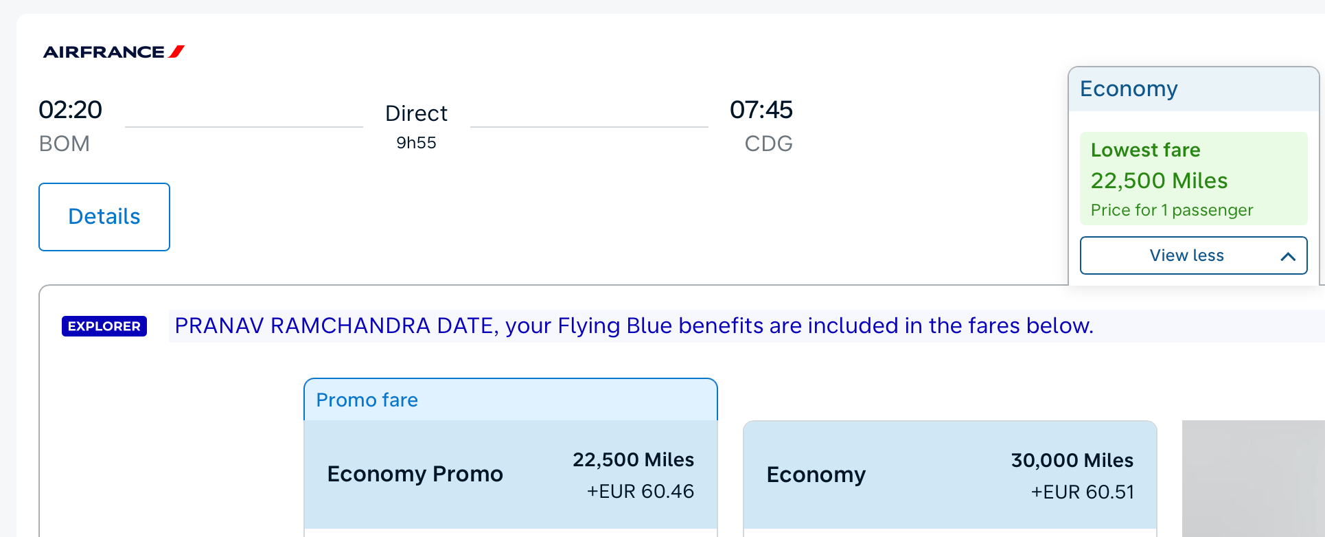 Mumbai to Paris in 22.5k miles