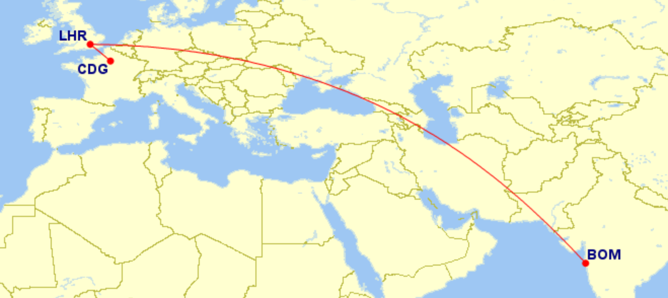 Mumbai to Paris via London